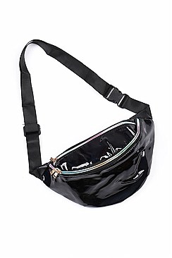 PACK OF ASSORTED COLOR HOLOGRAPHIC FANNY PACK DOUBLE ZIPPER ( 12 PCS ) FM-BA1100