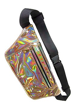 PACK OF ASSORTED COLOR HOLOGRAPHIC FANNY PACK MULTI ZIPPER ( 12 PCS ) FM-BA1103