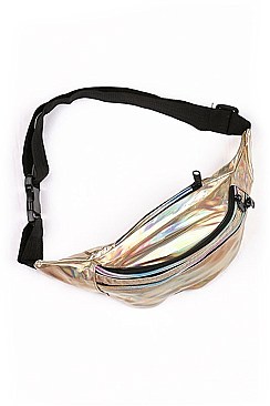 PACK OF ASSORTED COLOR HOLOGRAPHIC FANNY PACK MULTI ZIPPER ( 12 PCS ) FM-BA1168