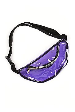 PACK OF ( 12 PCS ) ASSORTED COLOR HOLOGRAPHIC TRANSPARENT FANNY PACK  FM-BA1252