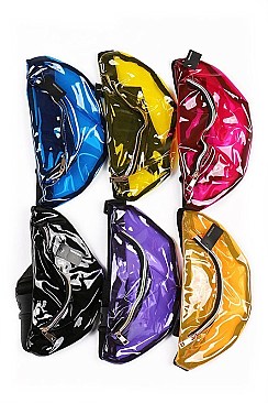 PACK OF ( 12 PCS ) ASSORTED COLOR HOLOGRAPHIC TRANSPARENT FANNY PACK  FM-BA1252