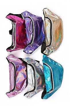 PACK OF ( 12 PCS ) ASSORTED COLOR MERMAID TAIL METALLIC FANNY PACK  FM-BA1284