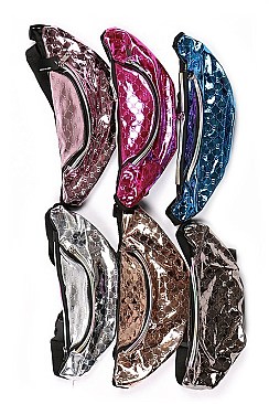 PACK OF ( 12 PCS ) ASSORTED COLOR CHICK METALLIC FANNY PACK  FM-BA1289