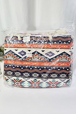 Pack of 12 Aztec Print Canvas Tote Bag - Summer Beach Bags