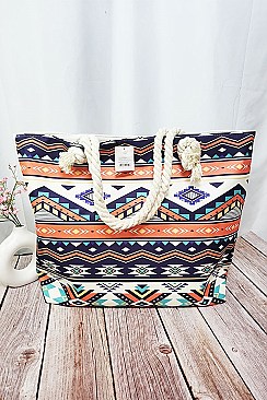 Pack of 12 Aztec Print Canvas Tote Bag - Summer Beach Bags