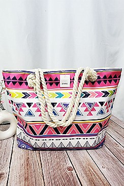 Pack of 12 Aztec Print Canvas Tote Bag - Summer Beach Bags