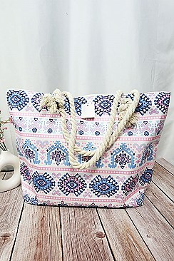 Pack of 12 Aztec Print Canvas Tote Bag - Summer Beach Bags