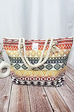 Pack of 12 Aztec Print Canvas Tote Bag - Summer Beach Bags