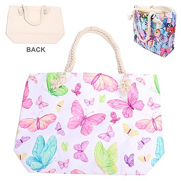 Butterfly Print Canvas Rope Handle Shopper Tote