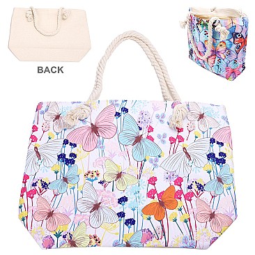 Butterfly Print Canvas Rope Handle Shopper Tote