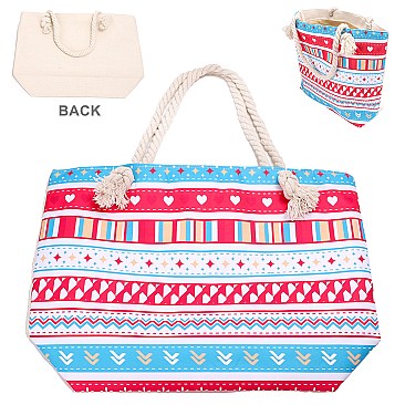 Aztec Print Canvas Rope Handle Shopper Tote