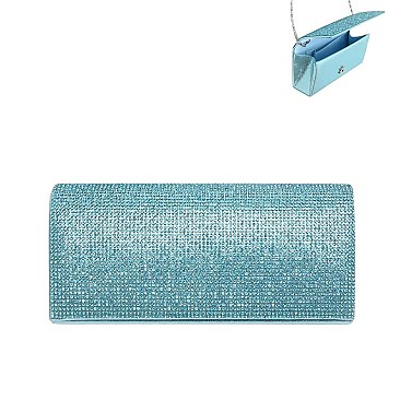 Rhinestone Covered Fabric Evening Clutch Purse with Chain Strap