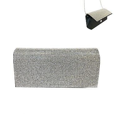 Rhinestone Covered Fabric Evening Clutch Purse with Chain Strap