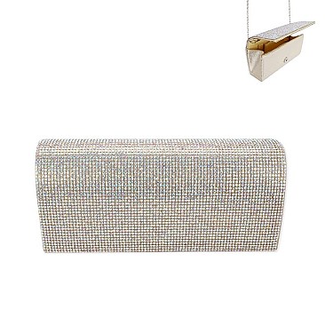 Rhinestone Covered Fabric Evening Clutch Purse with Chain Strap