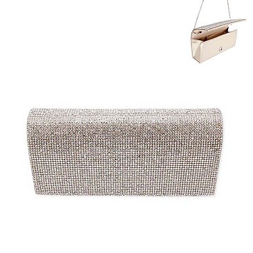 Rhinestone Covered Fabric Evening Clutch Purse with Chain Strap