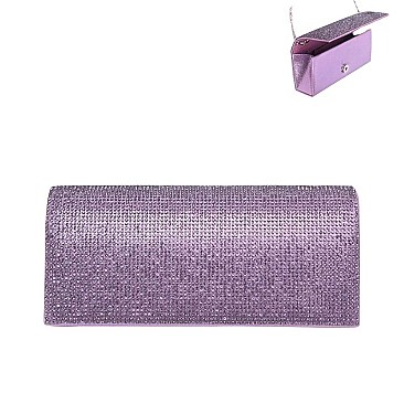 Rhinestone Covered Fabric Evening Clutch Purse with Chain Strap