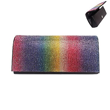Rhinestone Covered Fabric Evening Clutch Purse with Chain Strap
