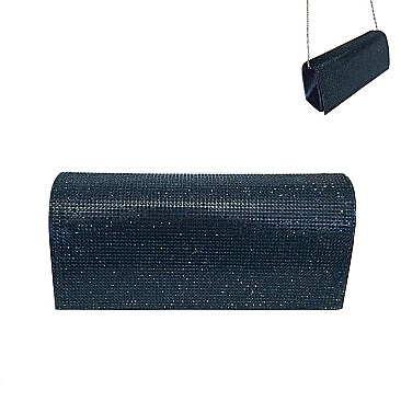 Rhinestone Covered Fabric Evening Clutch Purse with Chain Strap