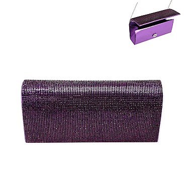 Rhinestone Covered Fabric Evening Clutch Purse with Chain Strap