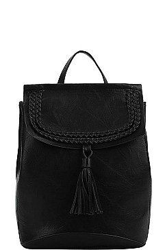 STYLISH TEXTURED PU LEATHER CONVERTIBLE BRAIDED FLAP FASHION BACKPACK JYBAL-0010