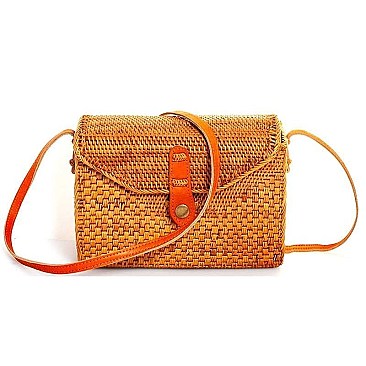 RECTANGULAR NATURAL FIBER WOVEN CROSSBODY BAG