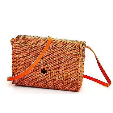 RECTANGULAR NATURAL FIBER WOVEN CROSSBODY BAG