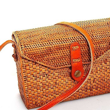 RECTANGULAR NATURAL FIBER WOVEN CROSSBODY BAG