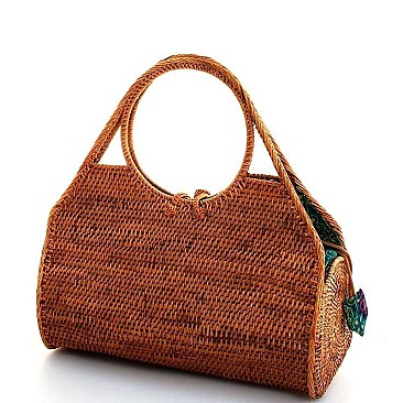 CUTE NATURAL FIBER WOVEN SATCHEL BAG