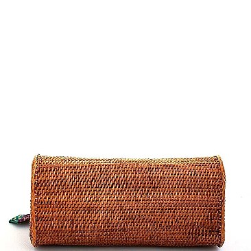 CUTE NATURAL FIBER WOVEN SATCHEL BAG