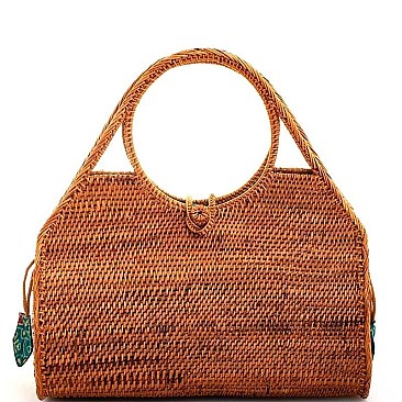 CUTE NATURAL FIBER WOVEN SATCHEL BAG