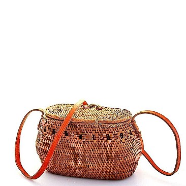 CUTE NATURAL STRAW WOVEN BUCKET CROSSBODY BAG
