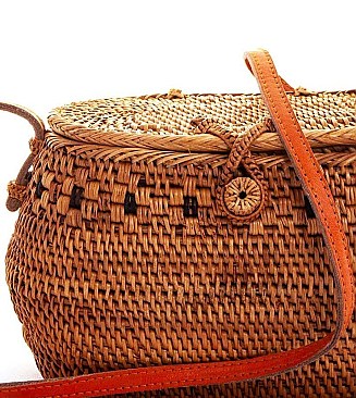CUTE NATURAL STRAW WOVEN BUCKET CROSSBODY BAG