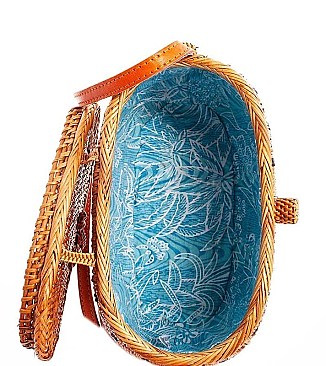 CUTE NATURAL STRAW WOVEN BUCKET CROSSBODY BAG