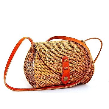 TRENDY NATURAL FIBER WOVEN CROSSBODY BAG