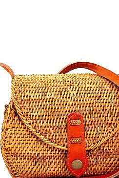 TRENDY NATURAL FIBER WOVEN CROSSBODY BAG