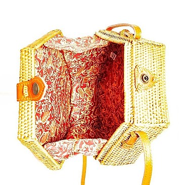 STYLISH HEXAGONAL NATURAL FIBER WOVEN CROSSBODY BAG