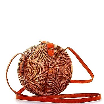 CUTE FASHION NATURAL WOVEN CIRCLE CROSSBODY BAG