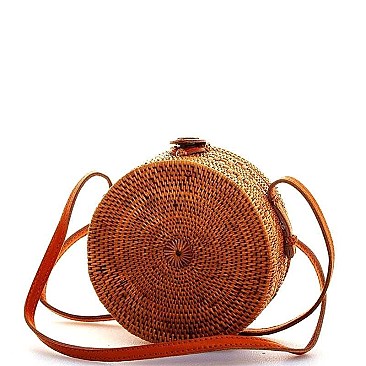 CUTE FASHION NATURAL WOVEN CIRCLE CROSSBODY BAG