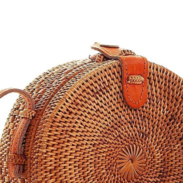 CUTE FASHION NATURAL WOVEN CIRCLE CROSSBODY BAG