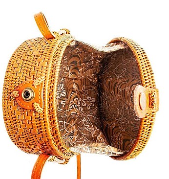 CUTE FASHION NATURAL WOVEN CIRCLE CROSSBODY BAG