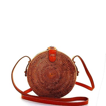 CUTE FASHION NATURAL WOVEN CIRCLE CROSSBODY BAG