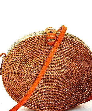 OVAL NATURAL FIBER WOVEN CROSSBODY BAG