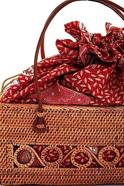 NATURAL STRAW WOVEN RECTANGULAR TOTE BAG