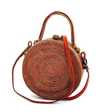 ROUND NATURAL FIBER WOVEN CROSSBODY BAG