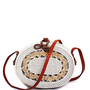 DESIGNER NATURAL FIBER WOVEN OVAL CROSSBODY BAG