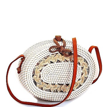 DESIGNER NATURAL FIBER WOVEN OVAL CROSSBODY BAG