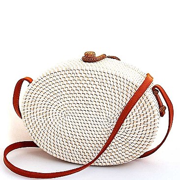 DESIGNER NATURAL FIBER WOVEN OVAL CROSSBODY BAG