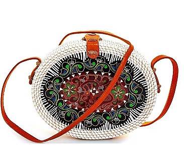 STYLISH OVAL NATURAL FIBER WOVEN CROSSBODY BAG