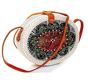 STYLISH OVAL NATURAL FIBER WOVEN CROSSBODY BAG