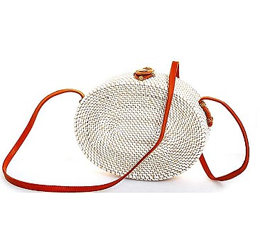 STYLISH OVAL NATURAL FIBER WOVEN CROSSBODY BAG